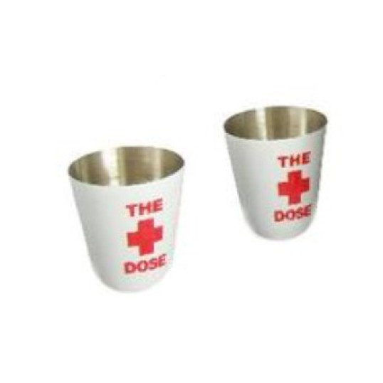 Rozsdamentes fehér flaska "Take your Medicine", felirattal és vörös kereszttel, 2 pohárral - 6 oz. = 1.77dl