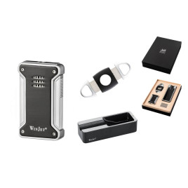 WinJet szivaros ajándék szett 3 részes – jet öngyújtó, dupla pengés szivarvágó, hamutartó