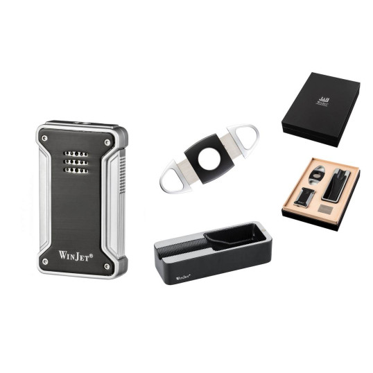 WinJet szivaros ajándék szett 3 részes – jet öngyújtó, dupla pengés szivarvágó, hamutartó