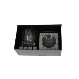 Angelo exkluzív Whiskys pohár szett fekete díszdobozban tartozékokkal - Gránit szivarhamutartóval