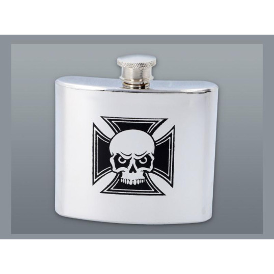 Rozsdamentes acél flaska, laposüveg - 5 oz. = 1.478dl - Koponya mintával