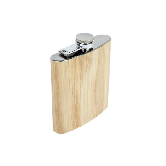 Rozsdamentes acél flaska, laposüveg - 6 oz. = 1.77dl - Bambusz borítással