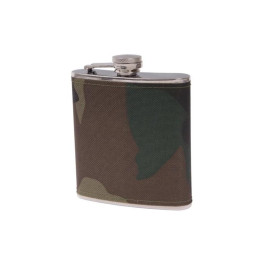 Rozsdamentes acél flaska, laposüveg - 6 oz. = 1.77dl - Terepmintás szövet borítással