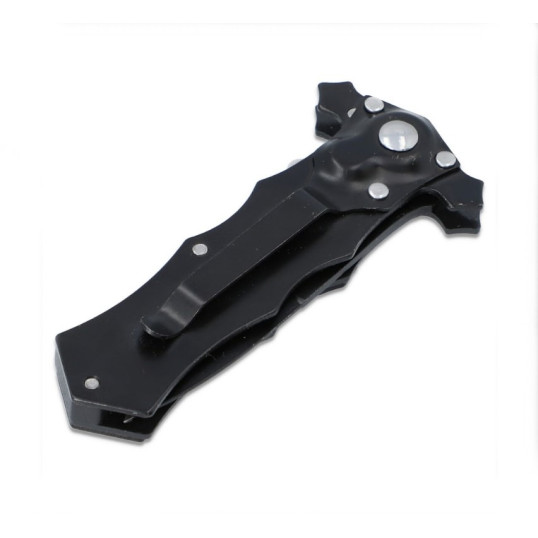 Fémből készült rugós bicska - fekete és ezüst színű műanyag markolattal 