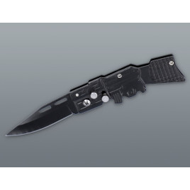 Fémből készült puska formájú rugós bicska - fekete színű