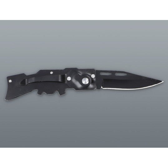 Fémből készült puska formájú rugós bicska - fekete színű