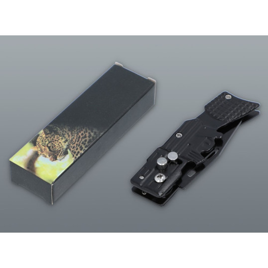 Fémből készült puska formájú rugós bicska - fekete színű