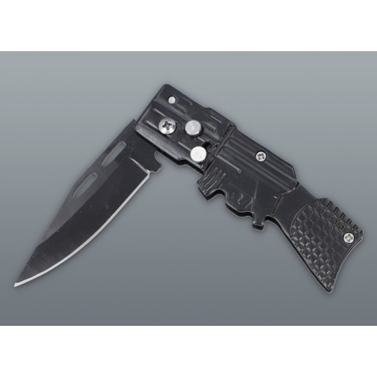 Fémből készült puska formájú rugós bicska - fekete színű