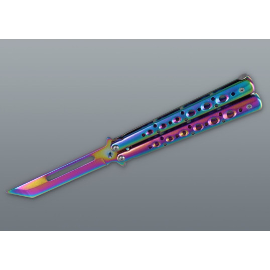 Szívárvány színű fémből készült pillangókés