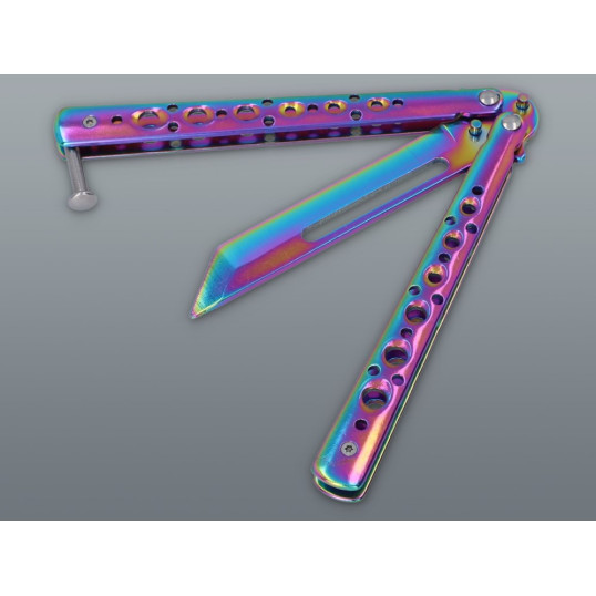 Szívárvány színű fémből készült pillangókés