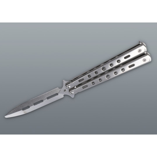 Ezüst színű színű fémből készült pillangókés