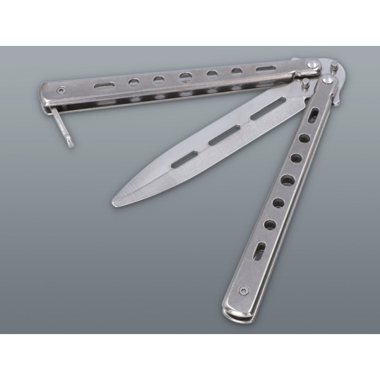 Ezüst színű színű fémből készült pillangókés