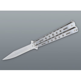 Szálcsiszolt acél pillangókés perforált markolattal – 22,5 cm