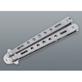 Szálcsiszolt acél pillangókés perforált markolattal – 22,5 cm