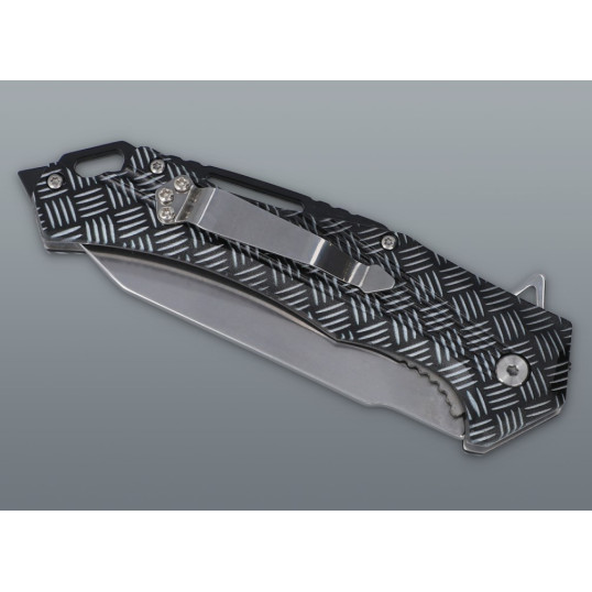 Összecsukható kés mintázott fekete markolattal – 23 cm