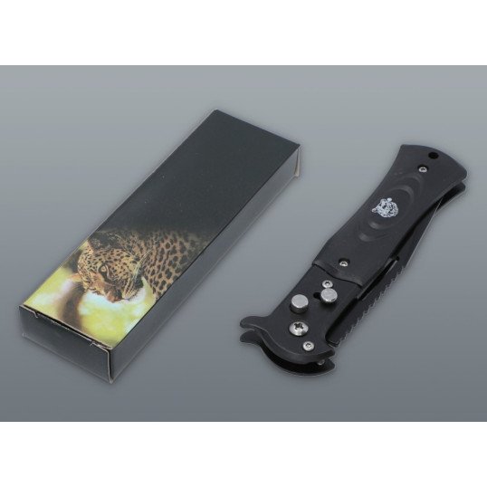 Rugós zsebkés Tigris mintás fekete markolattal – 20,2 cm