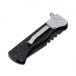 Fémből készült összecsukható taktikai bicska - fekete és bordó színű fa mintás műanyag markolattal 