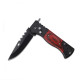 Fémből készült összecsukható taktikai bicska - fekete és bordó színű fa mintás műanyag markolattal 
