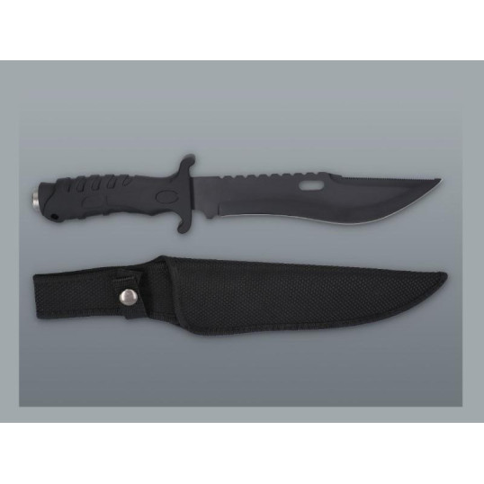 Nagyméretű fekete színű vadászkés - Szövetből készült tokkal