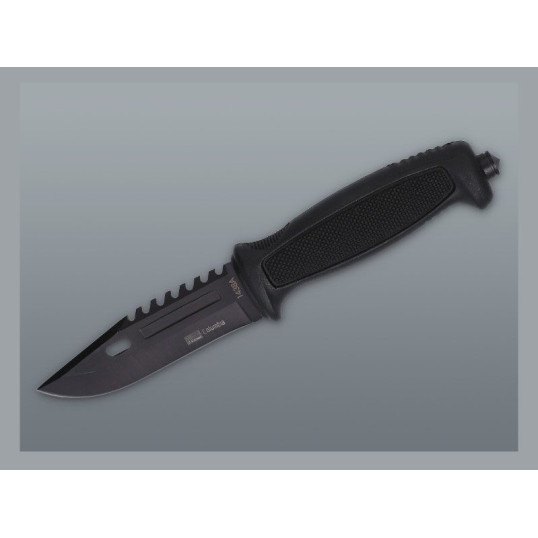 Közepes méretű fekete színű túrázó kés - Falra rögzíthető tokkal