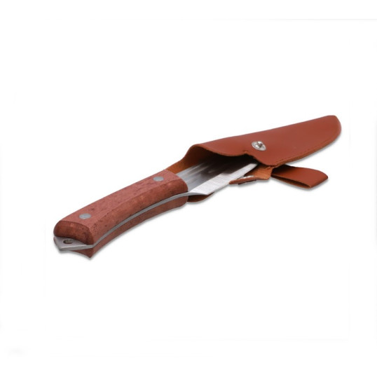 Széles pengéjű vadászkés - műbőr tokkal - fa nyéllel 