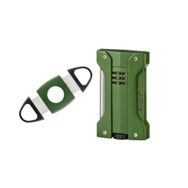 WinJet márkájú, military zöld és fekete színű szivaros szett - szivaröngyújtóval és szivarvágóval