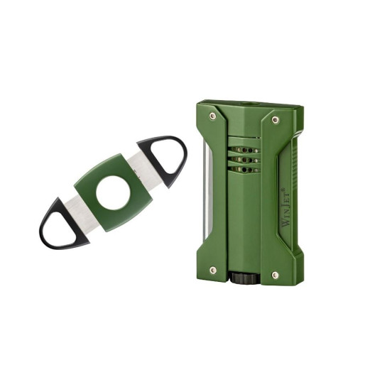 WinJet márkájú, military zöld és fekete színű szivaros szett - szivaröngyújtóval és szivarvágóval