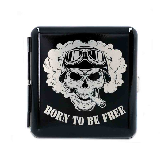 Gentelo fém cigaretta tárca 20 szál cigarettának - Born to be Free koponya mintával