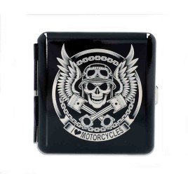 Gentelo fém cigaretta tárca 20 szál cigarettának - I love Motorcycles koponya mintával