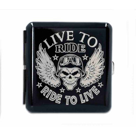 Gentelo fém cigaretta tárca 20 szál cigarettának - Live to Ride - Ride to Live koponya mintával