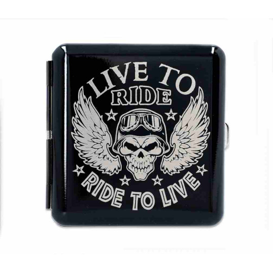 Gentelo fém cigaretta tárca 20 szál cigarettának - Live to Ride - Ride to Live koponya mintával