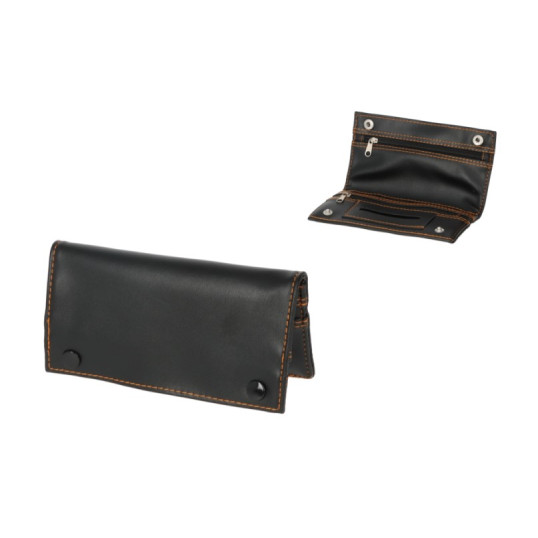 Angelo fekete műbőr dohánytartó erszény – narancssárga varrás, praktikus belső zsebek