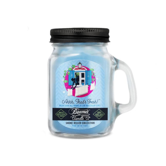 Smoke Killer illatgyertya üvegedényben, füllel és fém kupakkal – Ahhh, That’s Fresh! - kicsi
