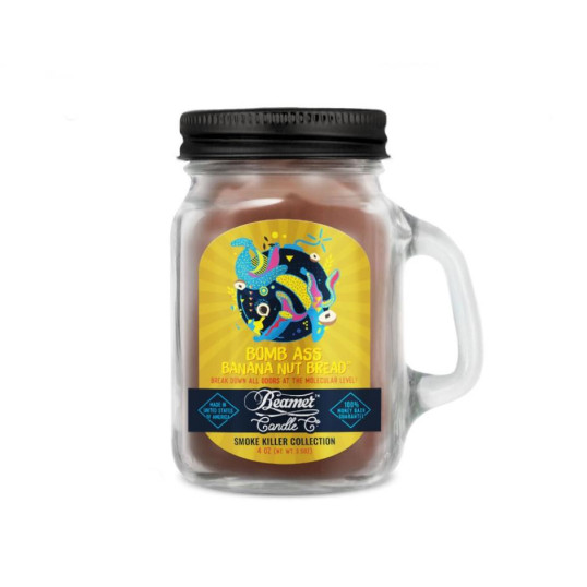 Smoke Killer illatgyertya üvegedényben, füllel és fém kupakkal – Bomb Ass Banana Nut Bread - kicsi