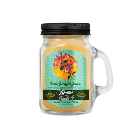 Smoke Killer illatgyertya üvegedényben, füllel és fém kupakkal – Cali Jungle Juice - kicsi