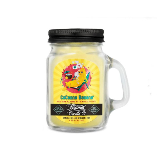 Smoke Killer illatgyertya üvegedényben, füllel és fém kupakkal – CoCanna Banana - kicsi