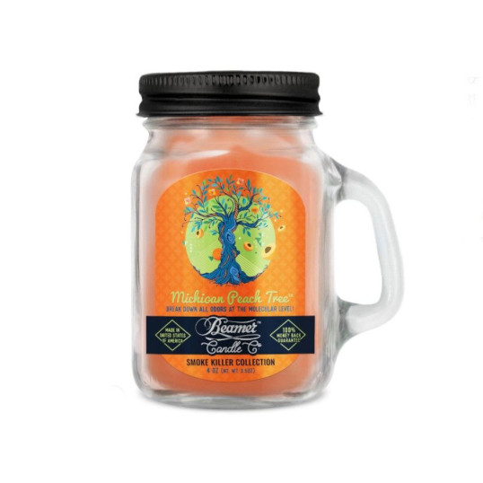 Smoke Killer illatgyertya üvegedényben, füllel és fém kupakkal – Michigan Peach Tree - kicsi