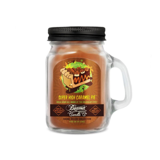 Smoke Killer illatgyertya üvegedényben, füllel és fém kupakkal – Super High Caramel Pies - kicsi