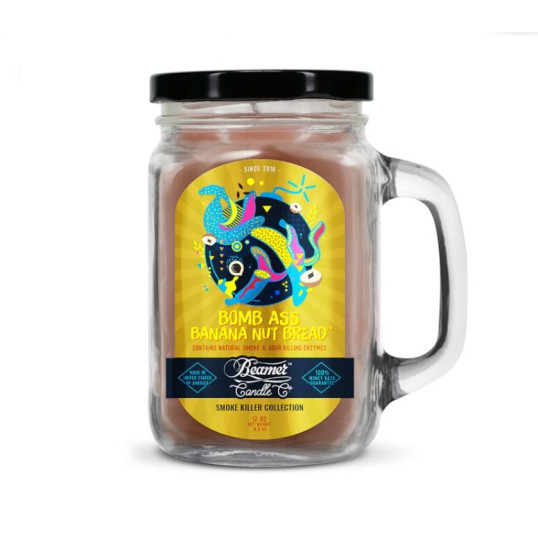 Smoke Killer illatgyertya üvegedényben, füllel és fém kupakkal – Bomb Ass Banana Nut Bread - nagy