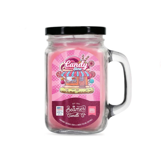 Smoke Killer illatgyertya üvegedényben, füllel és fém kupakkal – Candy Store - nagy