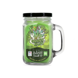 Smoke Killer illatgyertya üvegedényben, füllel és fém kupakkal – Cannabis Killer - nagy