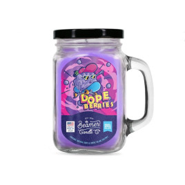 Smoke Killer illatgyertya üvegedényben, füllel és fém kupakkal – Dope Berries - nagy