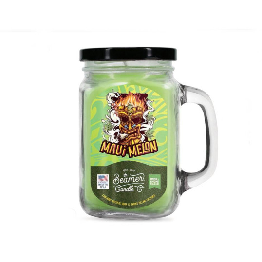 Smoke Killer illatgyertya üvegedényben, füllel és fém kupakkal – Maui Melon - nagy