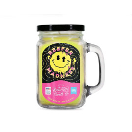 Smoke Killer illatgyertya üvegedényben, füllel és fém kupakkal – Reefer Madness - nagy