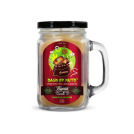 Smoke Killer illatgyertya üvegedényben, füllel és fém kupakkal – Sack of Nuts - nagy