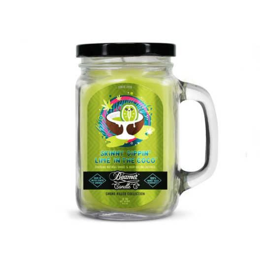 Smoke Killer illatgyertya üvegedényben, füllel és fém kupakkal – Skinny Dippin’ Lime in the Coco - nagy
