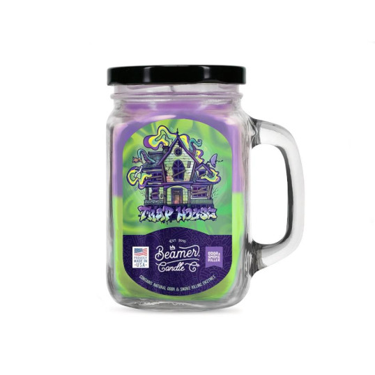 Smoke Killer illatgyertya üvegedényben, füllel és fém kupakkal – Trap House - nagy