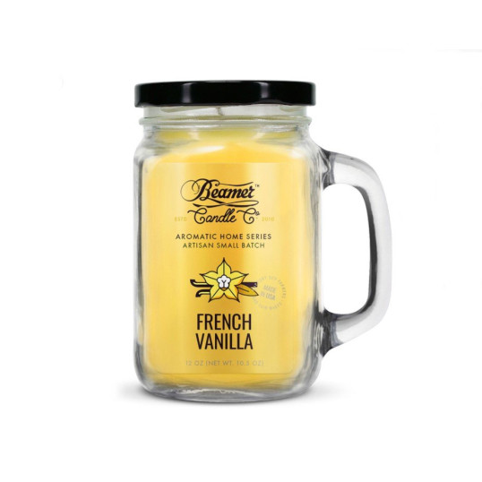 Smoke Killer illatgyertya üvegedényben, füllel és fém kupakkal – French Vanilla - nagy