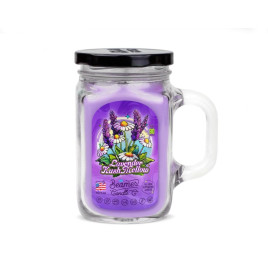 Smoke Killer illatgyertya üvegedényben, füllel és fém kupakkal – Lavender Kush Mellow - nagy