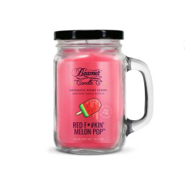Smoke Killer illatgyertya üvegedényben, füllel és fém kupakkal – Red Fkin’ Melon Pop - nagy